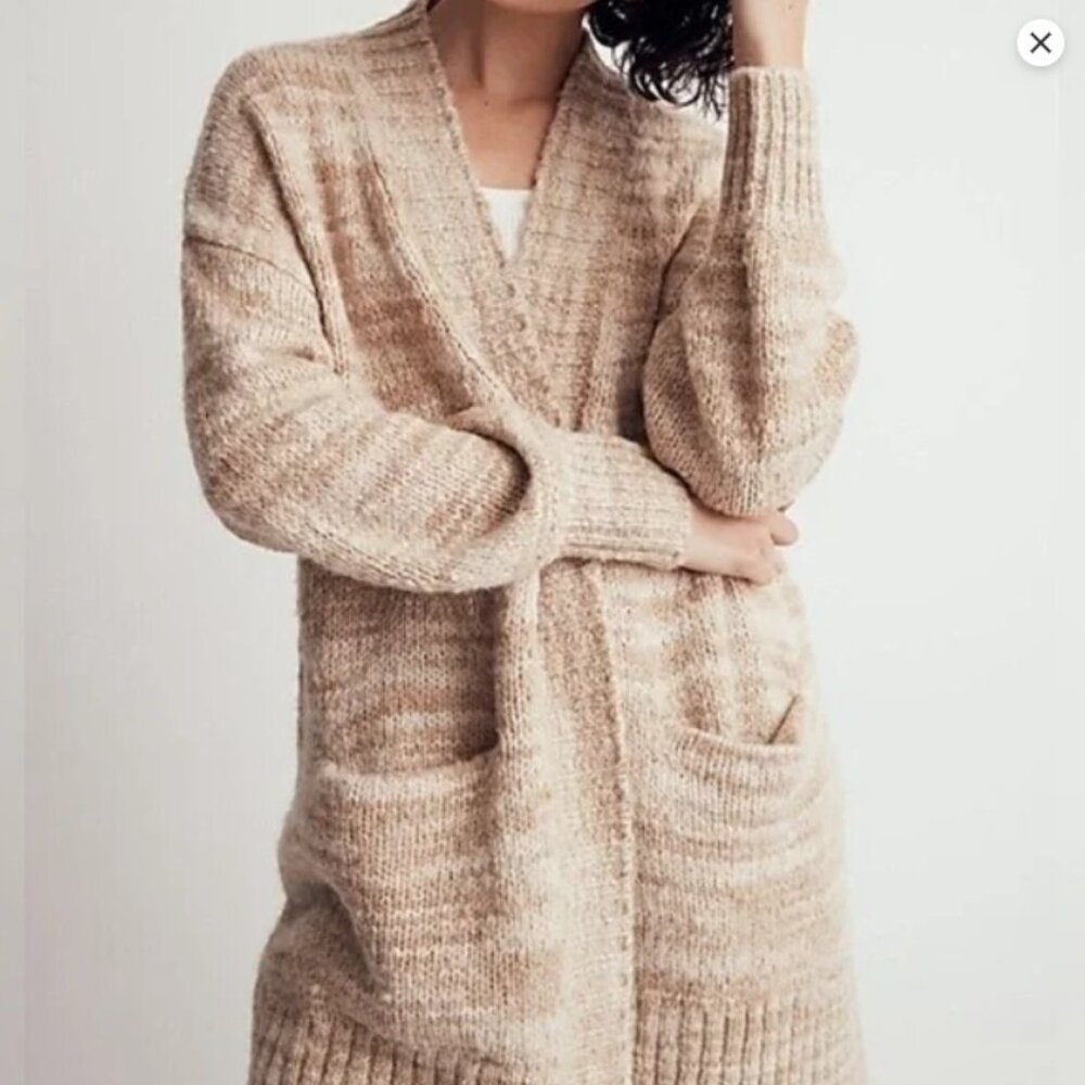 Beige Camel Chunky Wool Knit Sweater Open Cardigan Women Size Oversized S or M